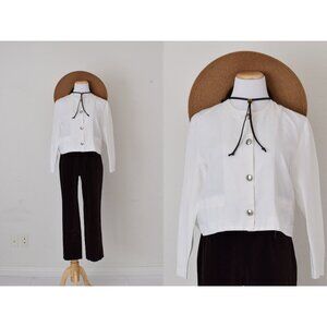 Vintage 90s White Long‎ Sleeves Crop Blouse by Anley Catol